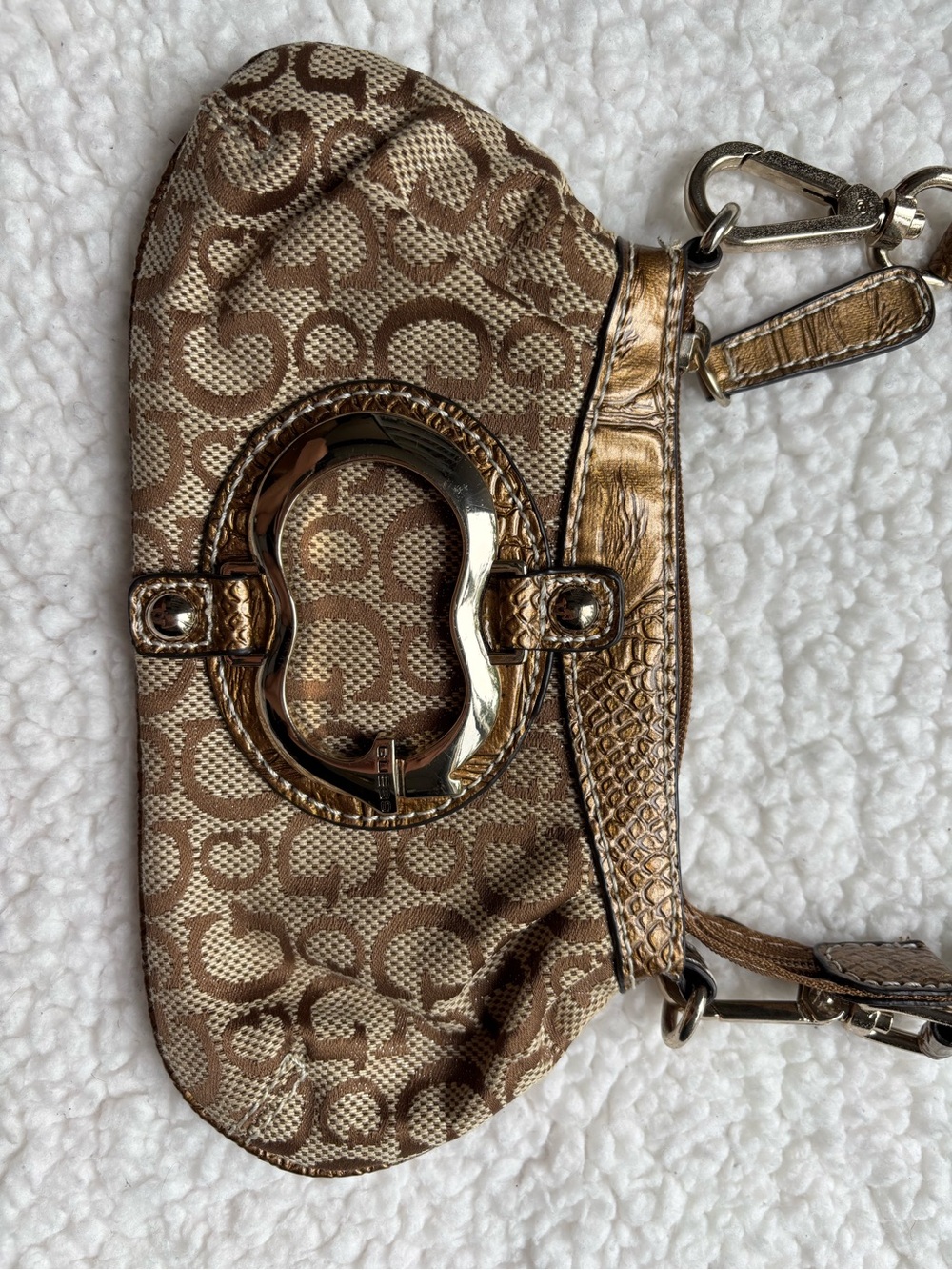 Guess RARE Vintage Y2K Gold Monogram Mini Top Handle Purse Bag - Picture 2 of 5
